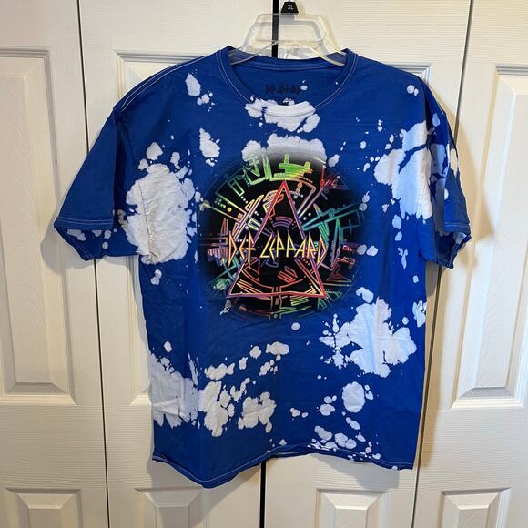 Def Leppard Hysteria Neon Band Tee Bleach Tie Dye Blue White XL NWOT - Picture 1 of 5